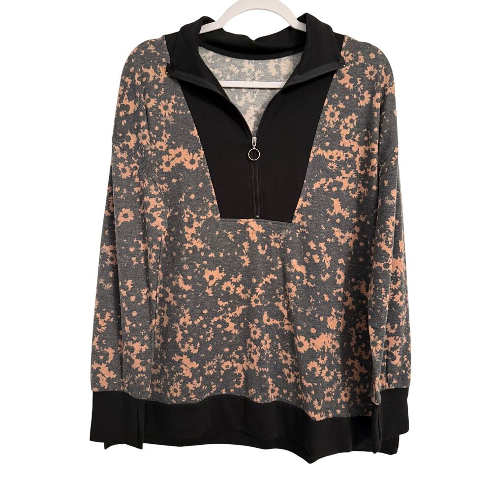 Cuddl Duds New Women's Cottagecore Retro Floral Lounge Comfy 1/2‎ Zip Pullover M